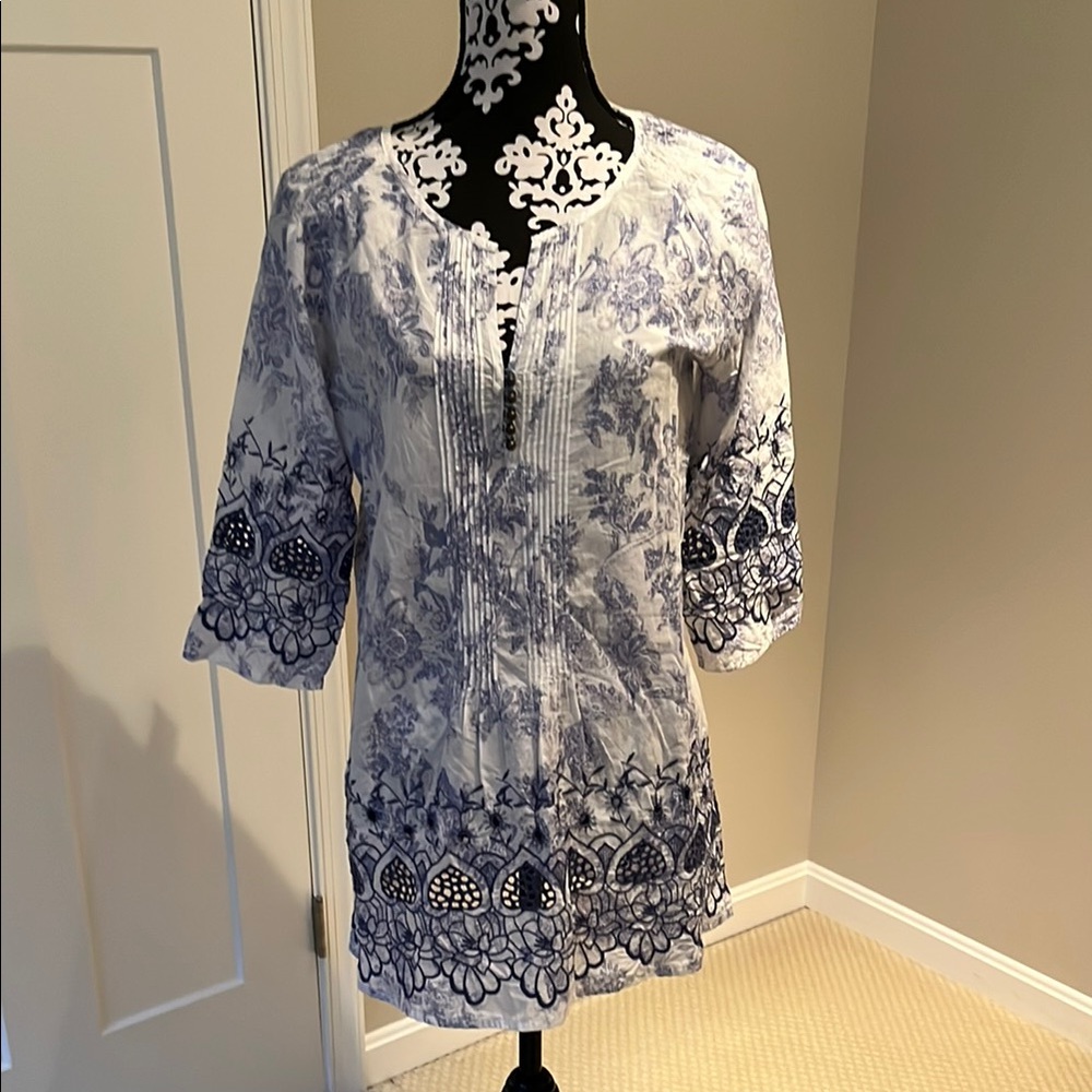 Soft Surroundings Blue and White Floral Tunic